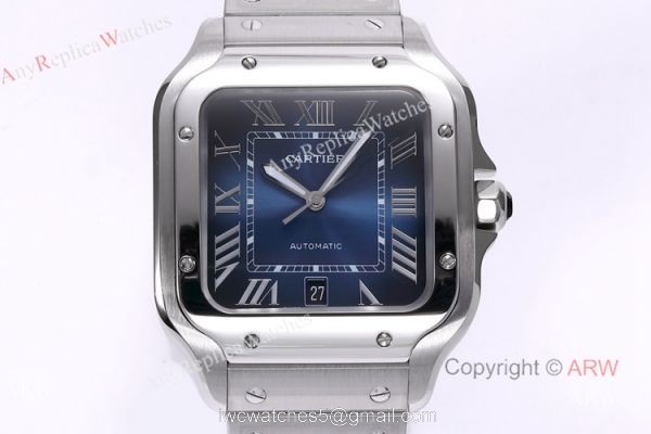 BV Factory 1:1 Copy Cartier Santos Mens Watch Cartier Santos Blue Dial Steel Watches 1