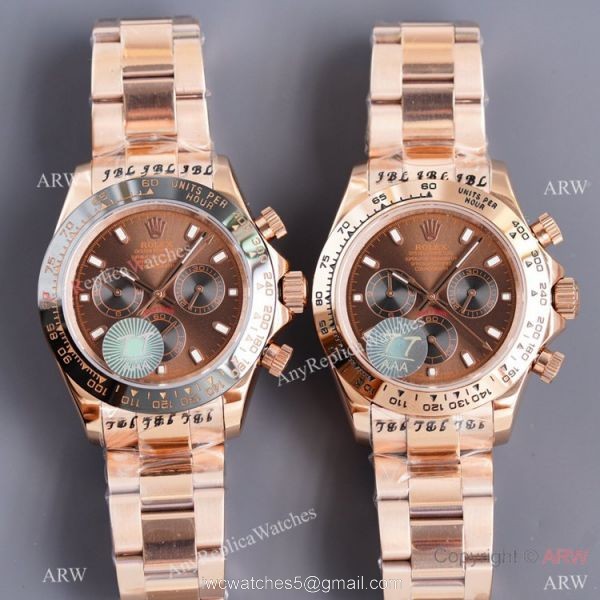 Swiss Quality Copy Rolex Rose Gold Daytona 40 Watch Black Ceramic Bezel Chocolate Dial 1
