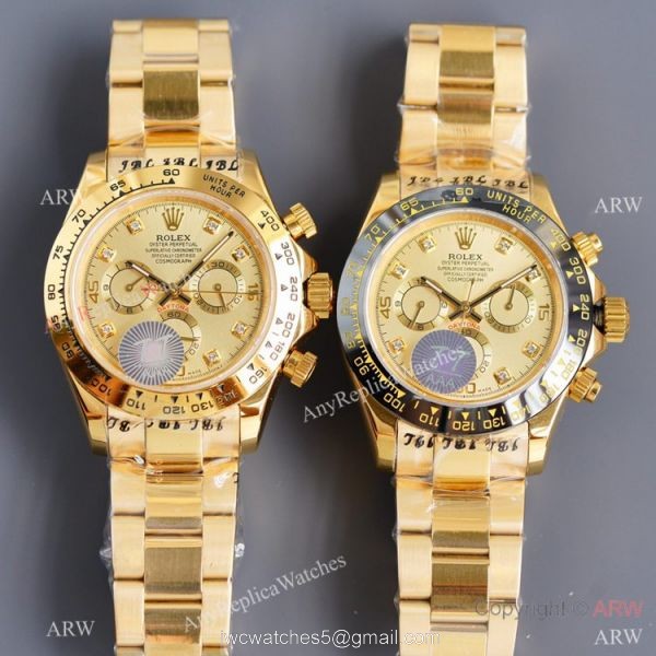 Swiss Quality Replica Rolex Daytona Watch 40mm Gold Diamond Dial Black Ceramic Bezel 1