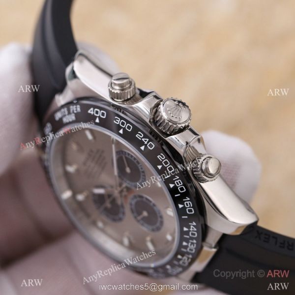 Swiss Quality Replica Rolex Daytona 43mm Watch Rhodium Gray Oysterflex Rubber Strap 1