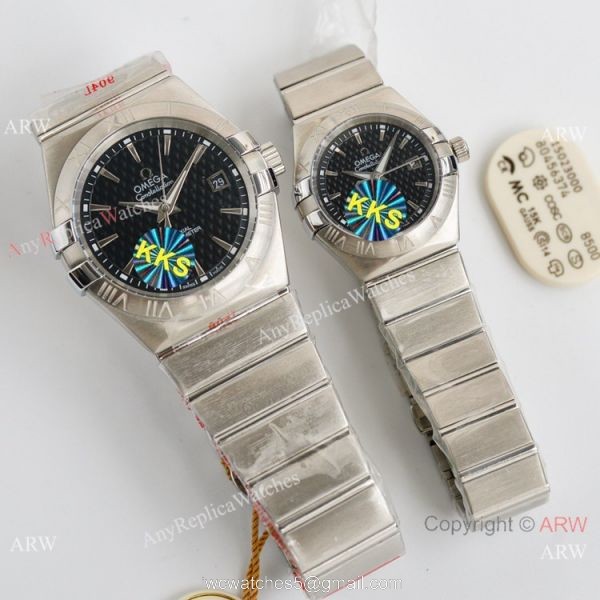 Swiss Quality Omega Double Eagle Couple Watch Blue Dial Stainless Steel 8215 Movement 1