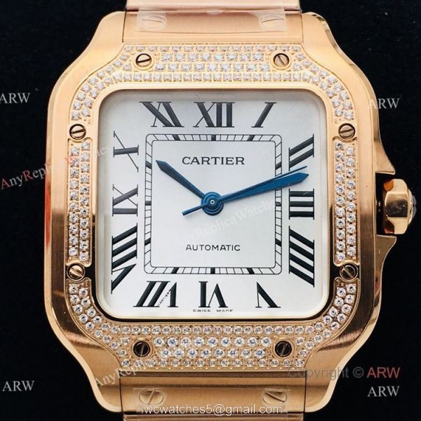 BV Factory 1:1 Cartier Santos De Cartier Watch Copy Rose Gold Diamond Ladies 1