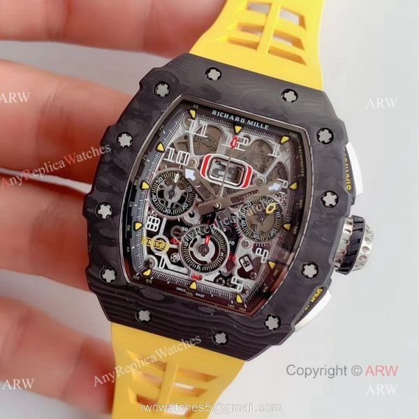 KV Factory V2 Upgraded Carbon Richard Mille RM011 Yellow Rubber Band Replica Watches For Sale 1