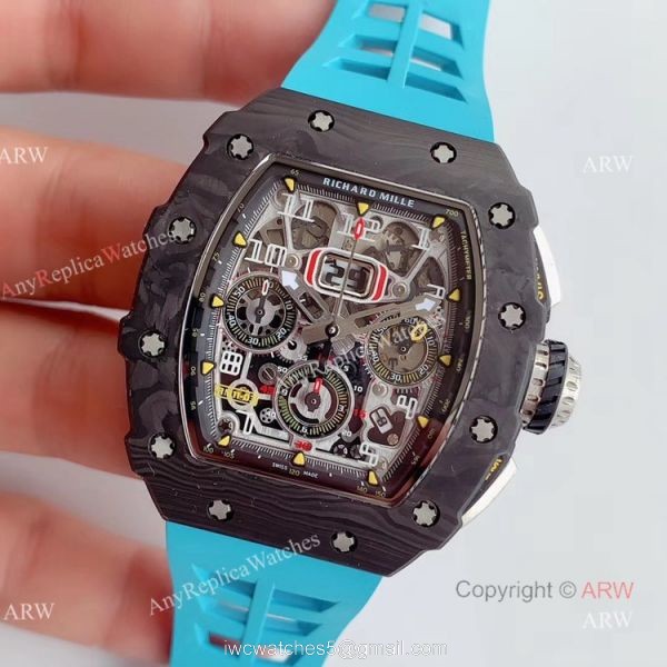 KV Factory V2 Upgraded Knockoff Richard Mille RM011 Carbon Watch With Blue Rubber Bracelet 1