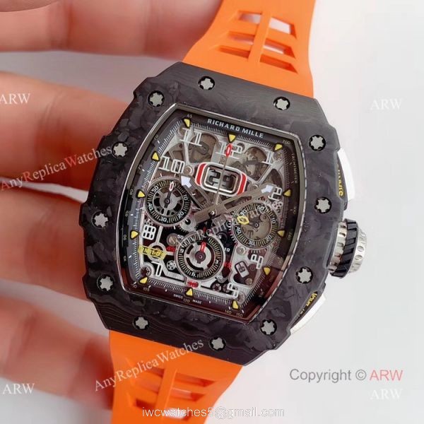 KV Factory V2 Upgraded Knockoff Richard Mille RM011 Orange Rubber Band Carbon Watch 1