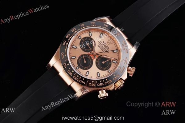 New Noob 4130 V3 Rolex Daytona Rubber Band Rose Gold Black Dial Watches 1
