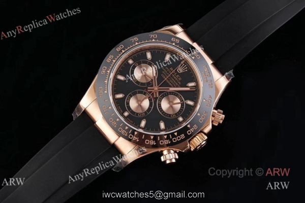 Noob Factroy V3 Rolex Daytona Rubber Band Rose Gold Black Dial Watch 1