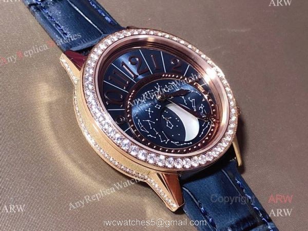 New Replica Jaeger-Lecoultre Rendez-Vous Moon Serenity Rose Gold Blue Dial Diamond Watch 36mm 1