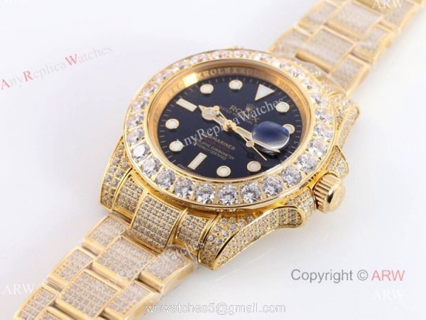 Best Replica Gold Rolex Submariner Date Black Dial All Diamond Watches For Men 1