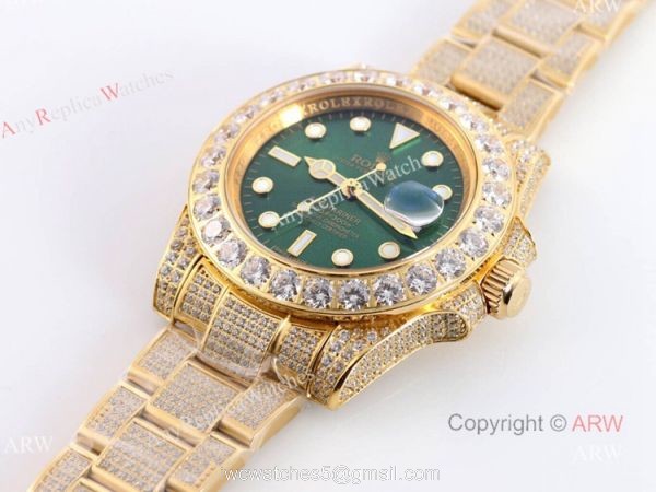 Gold Rolex Submariner Clone Green Dial Diamond Watch 11610 1