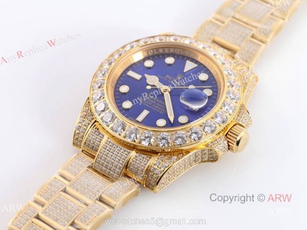 High Quality Yellow Gold Iced Out Rolex Submariner Clone Watch 1