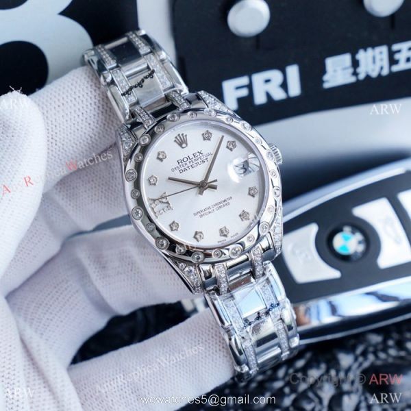 Rolex Lady Masterpiece Stainless Steel Blue Diamond Dial Watches 34mm Clone Rolex Datejust Watch 1