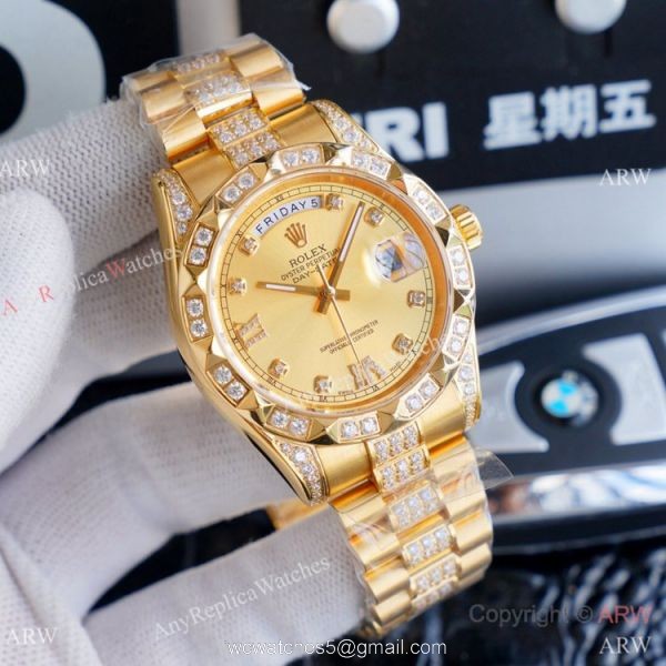 High Quality Rolex Day Date II Gold Iced Out Presidential Watches 41mm 1