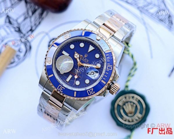 Copy Rolex Submariner Date Watch 40mm Two Tone Rose Gold Blue Ceramic Bezel 1