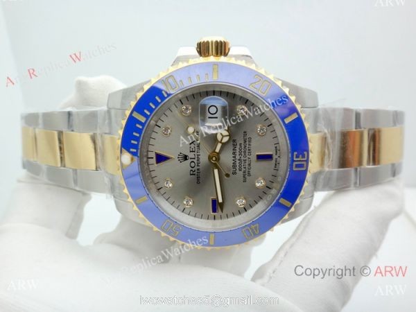 Rolex Submariner Two Tone Ceramic Bezel Gray Dial Watch Real Swiss 2836-2 1