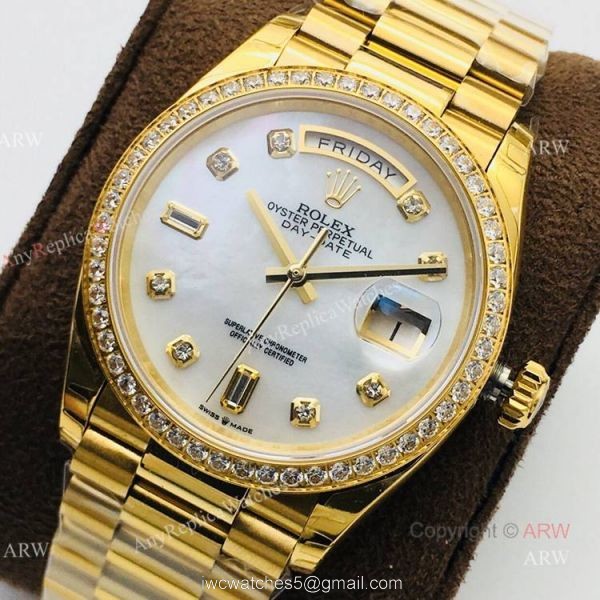 (EWF ) Gold Rolex Day Date Mother Of Pearl 36mm Swiss Replica Watches 1