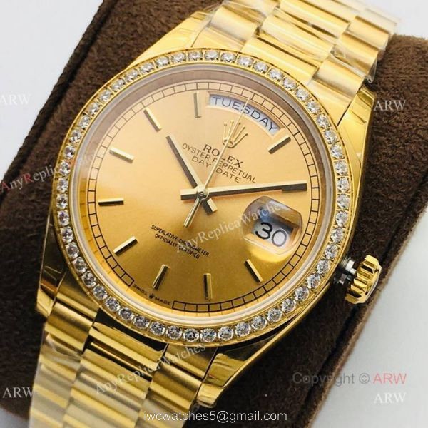 (EWF ) Rolex Day Date President Replica Watch All Gold Diamond Bezel 36mm ETA3255 1
