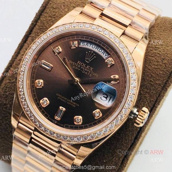 (EWF ) Swiss Replica Rolex Day-Date President Watch Rolex Day Date Chocolate Diamond Watch 1
