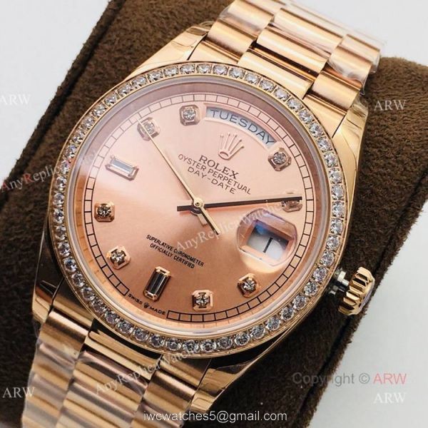 (EWF ) Swiss ETA3255 Replica Rolex Day Date President Replica Watch Rose Gold Diamond 1