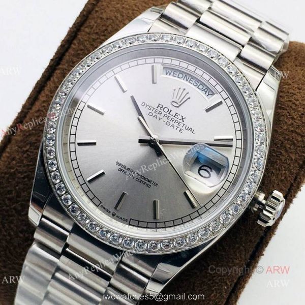 (EWF ) Rolex Day Date President Replica Watch Ss Silver Dial Diamond Bezel 36mm 1