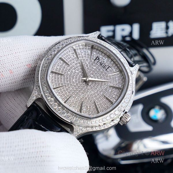Swiss Grade Replica Piaget Diamond Watch Piaget Black Tie Diamond Watch 42mm 1