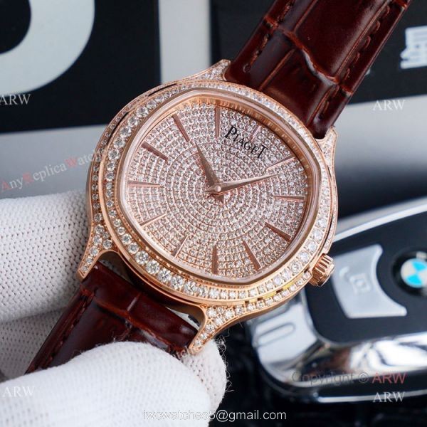 Swiss Grade Replica Piaget Black Tie Rose Gold Diamond Mens Automatic Watches 1