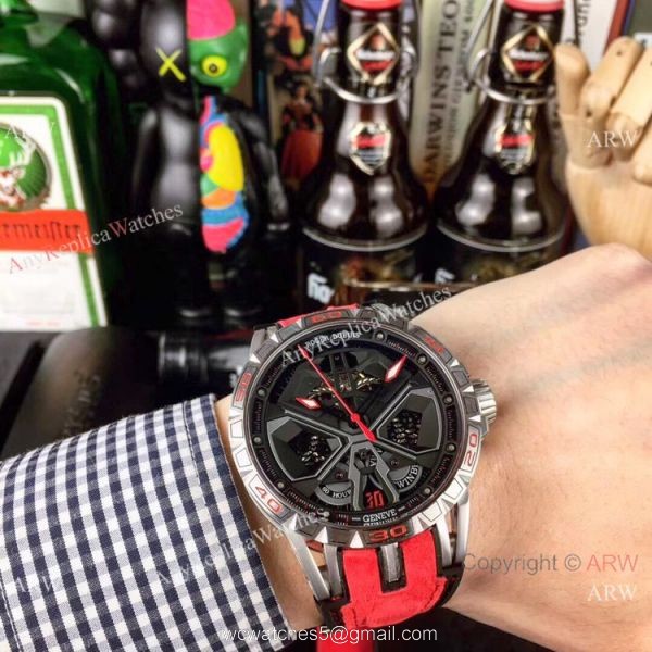New Replica Roger Dubuis Lamborghini Huracan Watch Titanium Orange Gummy Strap 1