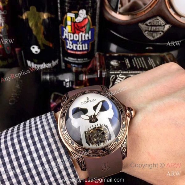 AAA Replica Corum Bubble Skull Watch Rose Gold &8216;Tattoo Rubber Strap 1