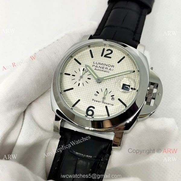 Fake Officine Luminor Power Reserve Watch White Dial Black Leather Band 1