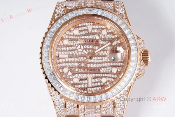 Best Replica Rolex GMT Master ii Full Diamond Rose Gold Watch 40mm 1