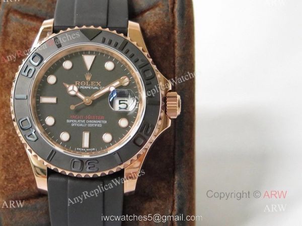 VR Factory Best Replica Rolex Yacht Master Rose Gold Rubber Strap Mens Watch 1