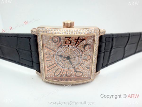 Replica Franck Muller Master Square Watch Rose Gold Full Diamond Automatic 1