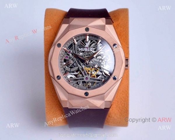 Copy Hublot Classic Fusion Skeleton Watches Rose Gold Rubber Strap 1