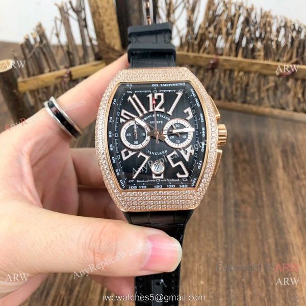 Best Replica Franck Muller Vanguard Chronograph Men Watch SS Diamond Case Black Dial 1
