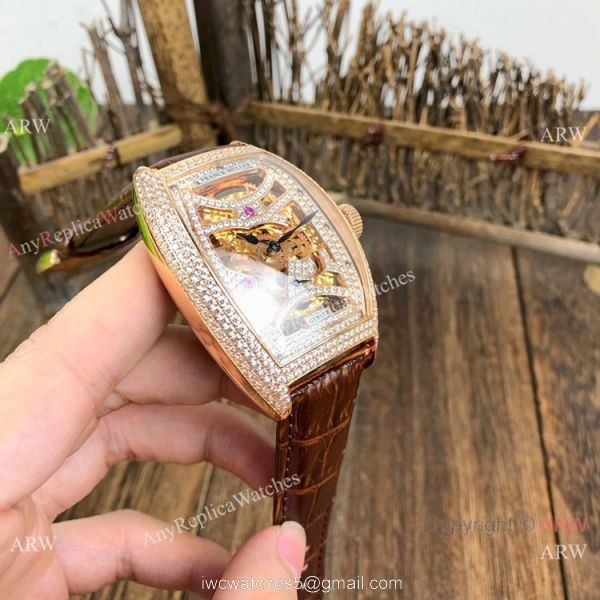 Copy Franck Muller Geneve Skeleton Watch Rose Gold Diamond 1