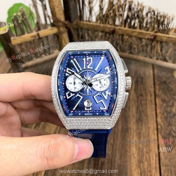 Fake Franck Muller Vanguard Yachting Rose Gold Blue Chronograph Watch 44mm 1