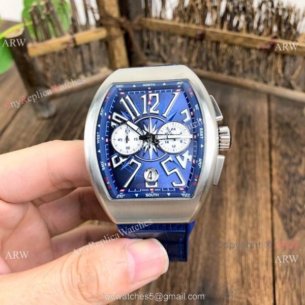 Fake Franck Muller Yachting Chronograph Men Watch Rose Gold and Blue 1
