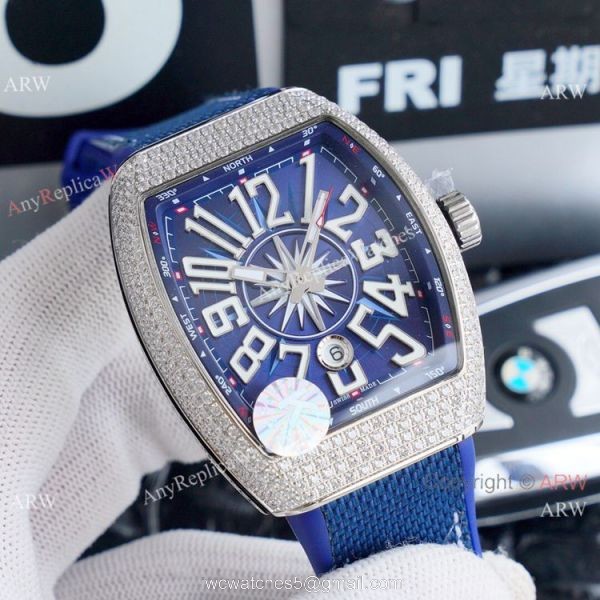 Clone Franck Muller Vanguard Yachting Silver Diamond Watches Automatic 1