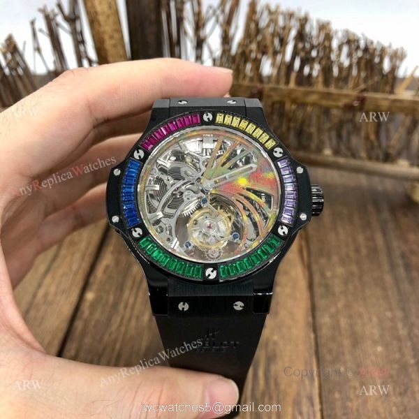 1:1 Swiss Replica Hublot Tourbillon Skeleton Big Bang Black Rainbow Watch 1