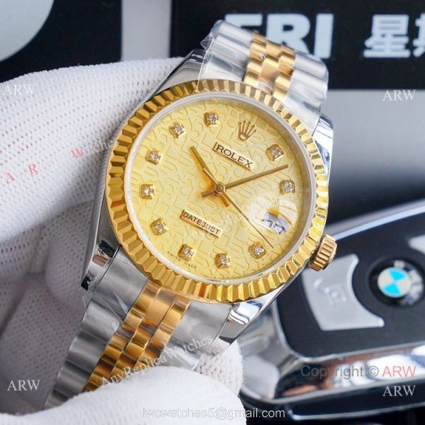Fake Rolex Oyster Perpetual Datejust 36mm Watches 2-Tone Silver Diamond 1