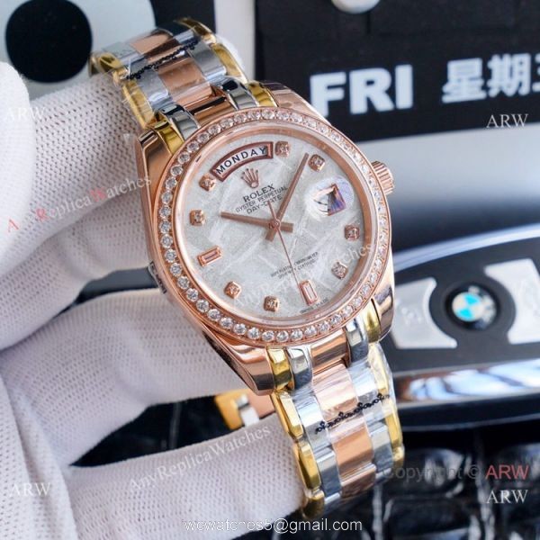 High Quality Replica Rolex Oyster Perpetual Day-Date Watch Rose Gold Meteorite Dial 1