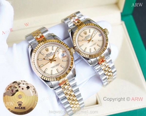 Replica Rolex Datejust Two Tone Lover Watches Siver Dial 1