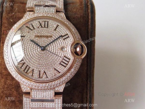 (TW) Swiss Quality Replica Cartier Ballon Bleu Rose Gold Diamond Watches 1