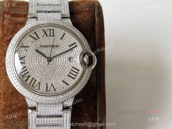 (TW) Fully Iced Out Cartier Ballon Bleu Diamond Watch Best Replica 1