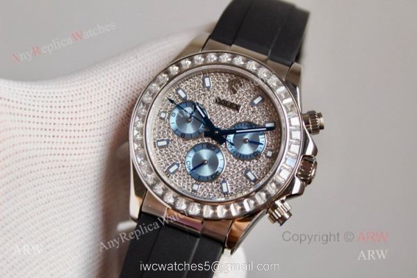 SWISS 7750 Rolex Daytona Rubber Band Diamond Dial with Ice Blue Subdials 1