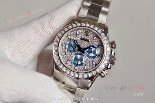 New Full Diamond Rolex Daytona Stainless Steel Swiss 7750 Replica Watch 1