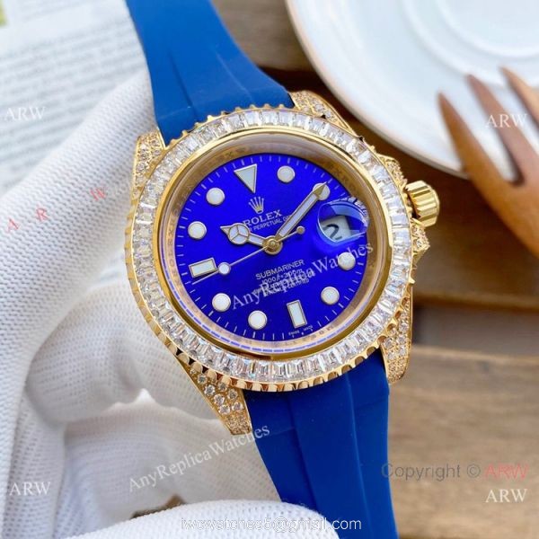 AAA Replica Rolex Submariner Diamond Watches SS Black Rubber Strap 1