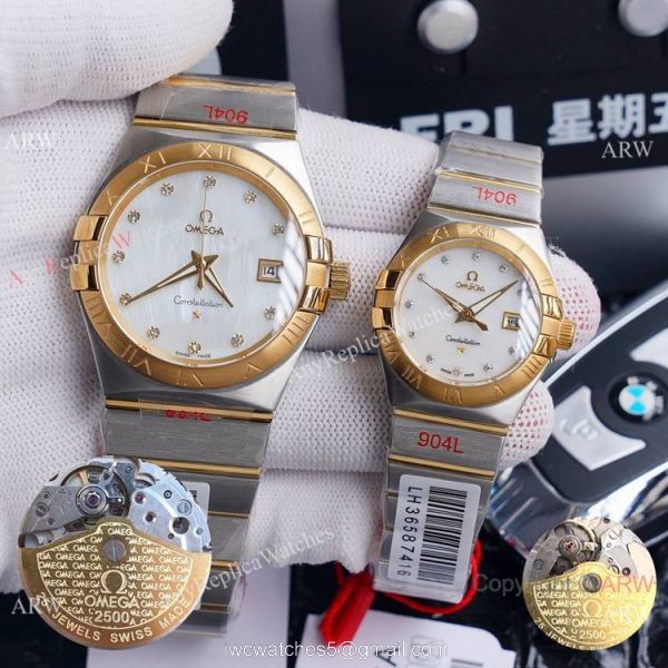 New Omega Constellation Two Tone Rose Gold White MOP Dial Wrist Omega Couple Watch 1