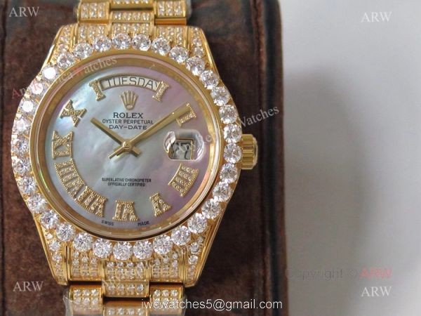 Best Replica Rolex Day-Date 40 Yellow Gold Full Diamond Watch 1