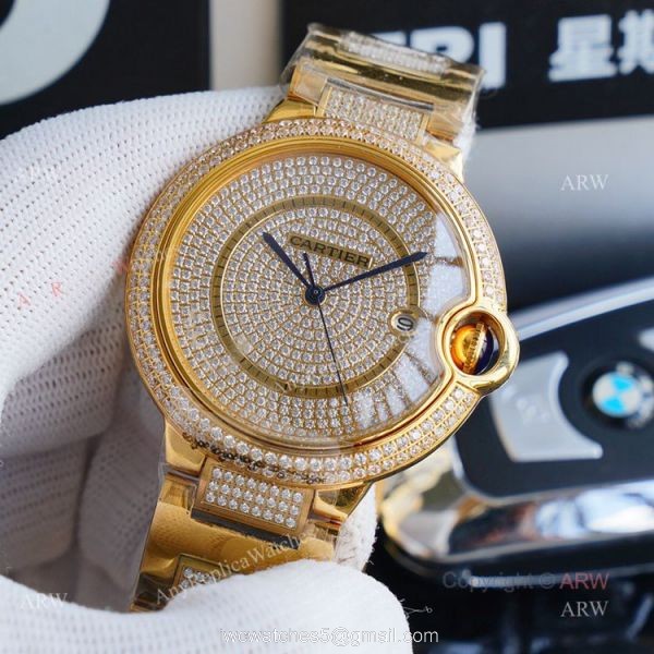 1:1 Copy Best Cartier Ballon Bleu Gold Watch Fully Iced Out Cartier Watch 1